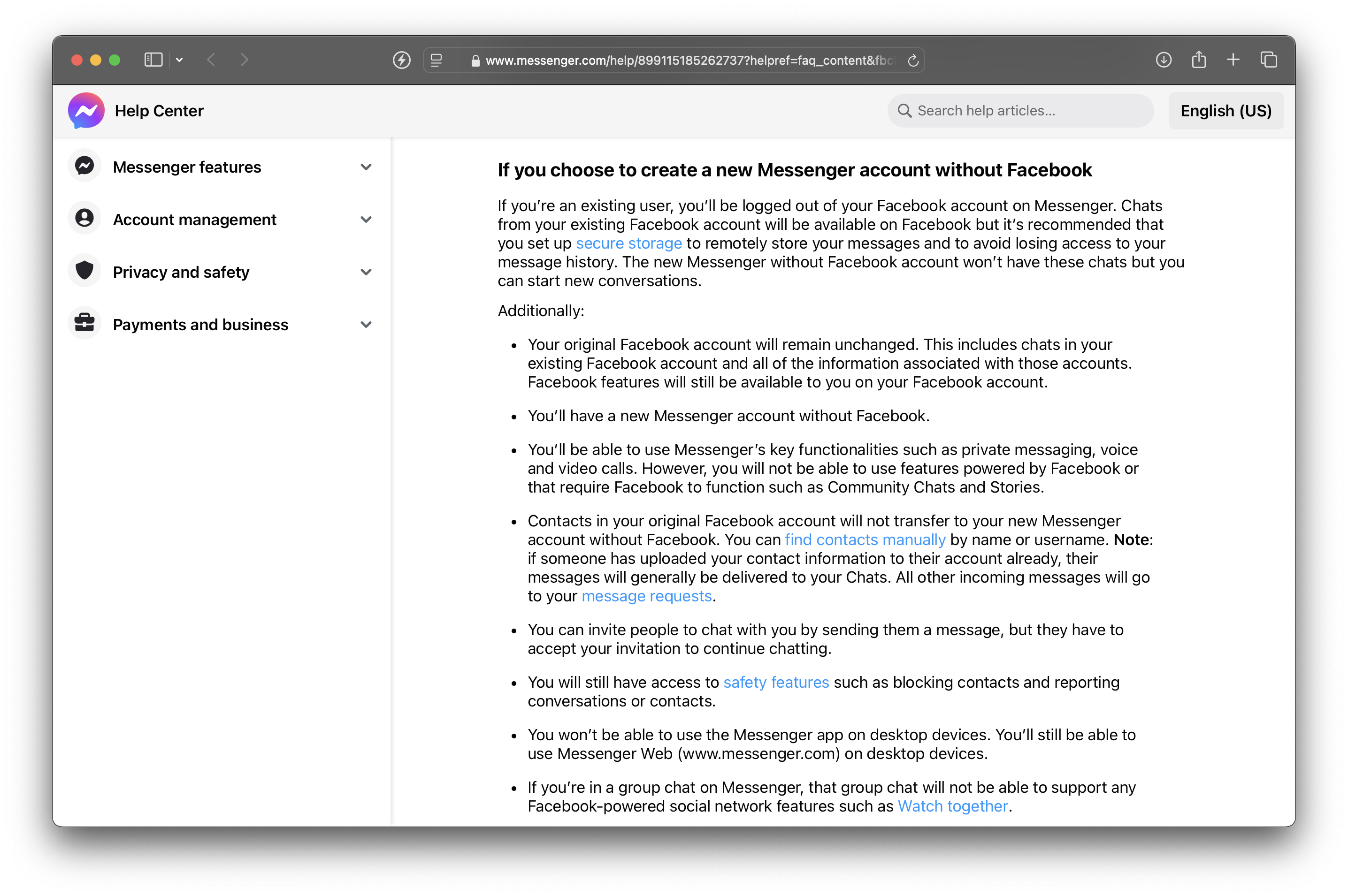 Docs on what happens when you unlink FB and Messenger accounts