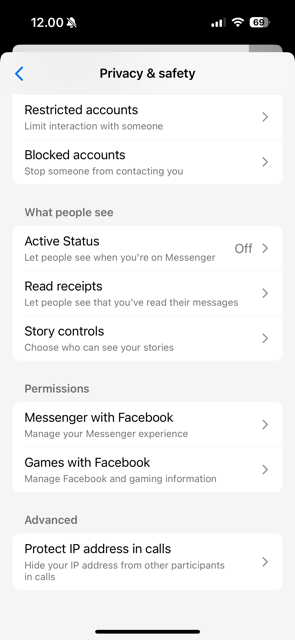 Messenger app settings