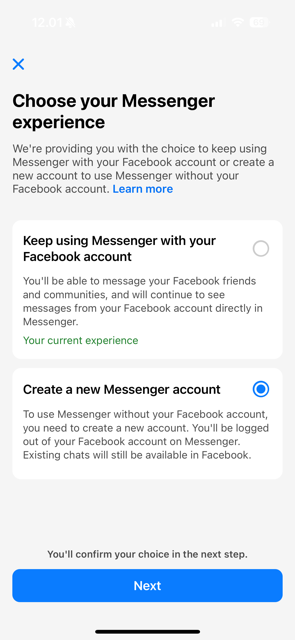 Messenger app settings